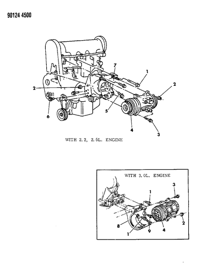1990 Chrysler New Yorker Base Model A/C Compressor Mounting Diagram