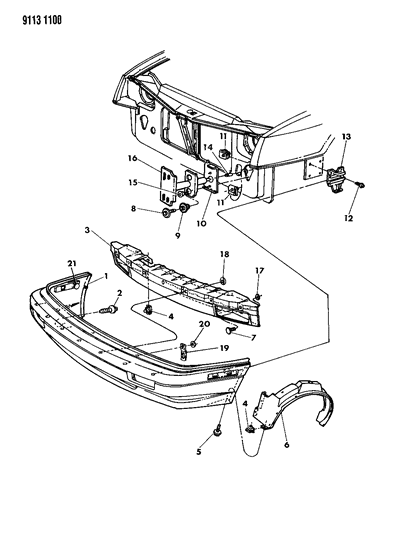 1989 Dodge Shadow Fascia, Bumper Front Diagram