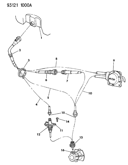 1993 Chrysler LeBaron GTC Cables And Pinion, Speedometer of Manual Transmission & Transfer Case Diagram