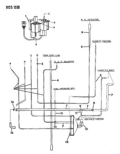 1989 Chrysler TC Maserati Emission Hose Harness Diagram 3 - Thumbnail