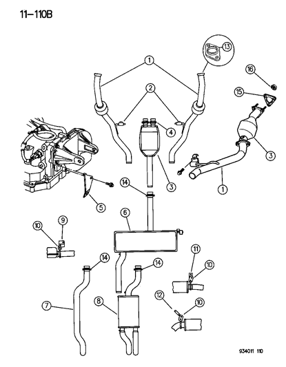 1994 Chrysler LHS Converter, Catalytic, W/Pipes, Underbody Diagram for E0015809