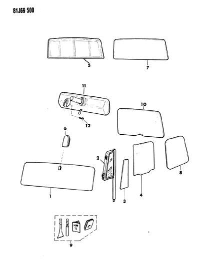 1986 Jeep Wrangler Glass, Mirror, Inside Rear View Diagram 1 - Thumbnail