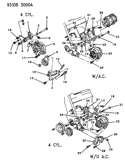 1993 Chrysler LeBaron GTC Alternator & Mounting Diagram 1 - Thumbnail