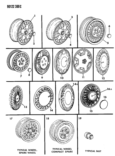 1990 Chrysler LeBaron Center Cap Diagram for 4472024