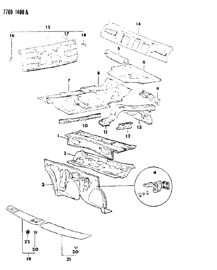 1987 Chrysler Conquest Floor Pan & Dash Panel Diagram