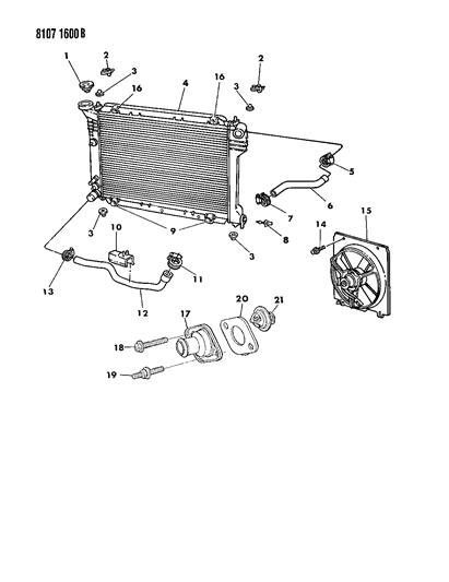 1988 Dodge Omni Radiator & Related Parts Diagram 1 - Thumbnail