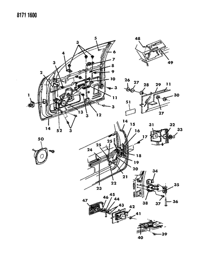 1988 Chrysler LeBaron Premium Door, Front Complete Less Weatherstrip And Runs Diagram