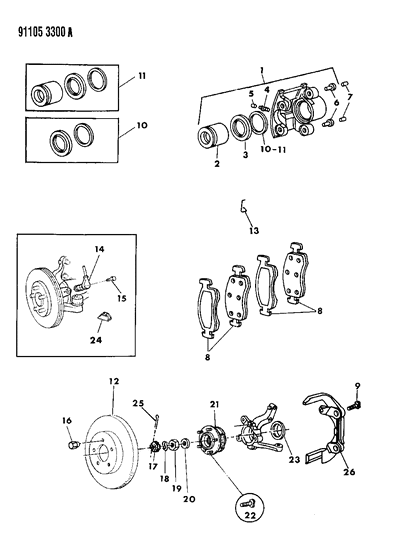 1991 Chrysler New Yorker Salon Brakes, Front Diagram