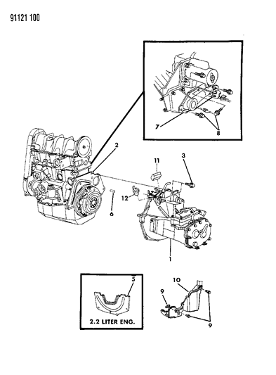 1991 Chrysler LeBaron GTC Transaxle Assemblies & Mounting of Manual Transmission Diagram