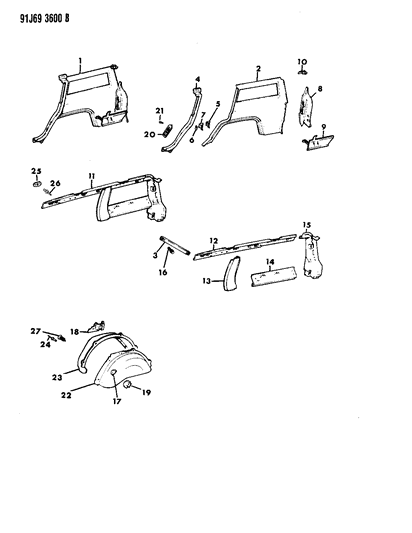 1993 Jeep Cherokee Panels - Rear Quarter Diagram 2 - Thumbnail
