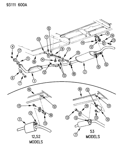 1993 Dodge Grand Caravan Tail Pipe Diagram for E0045329