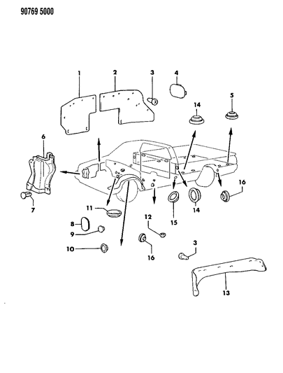 1990 Dodge Ram 50 Plugs Silencers & Insulators Diagram