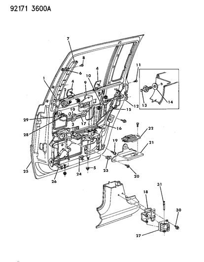 1992 Chrysler Imperial Door, Rear Shell, Regulator & Hinges Diagram