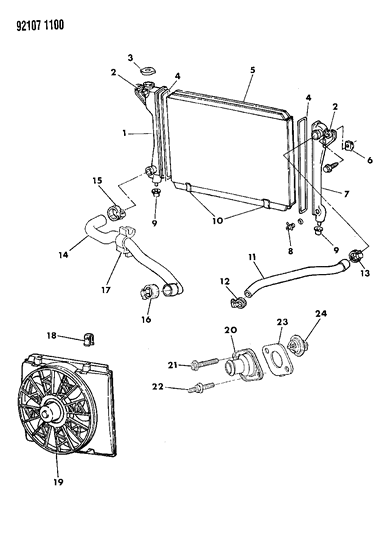 1992 Chrysler LeBaron GTC Radiator & Related Parts Diagram 1 - Thumbnail