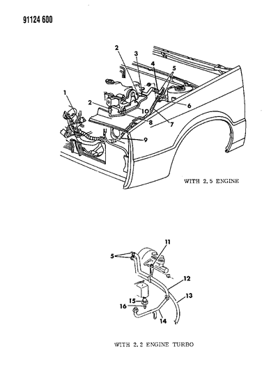 1991 Chrysler LeBaron GTC Plumbing - Heater Diagram 1 - Thumbnail
