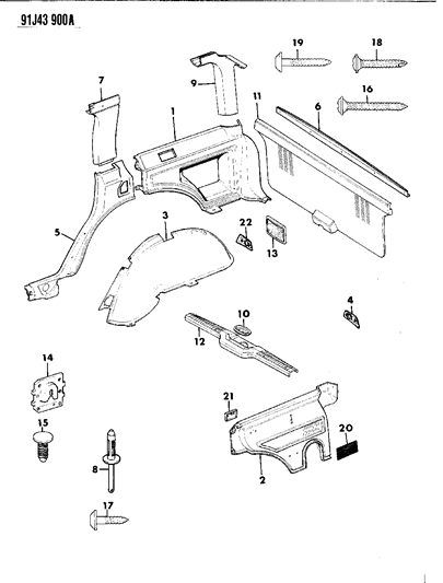 1992 Jeep Cherokee Panels - Interior Trim, Rear Diagram 2 - Thumbnail