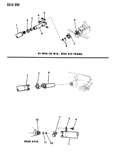 1987 Dodge D150 Propeller Shaft, Single And Universal Joint Diagram 1 - Thumbnail