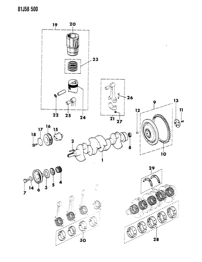 1985 Jeep Wrangler Crankshaft , Flywheel And Piston Diagram 1 - Thumbnail