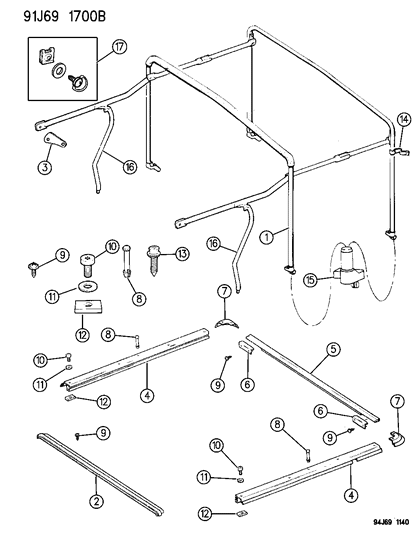 1991 Jeep Wrangler Screw And Washer Snap Head .164-18X.375 Diagram for J4007545
