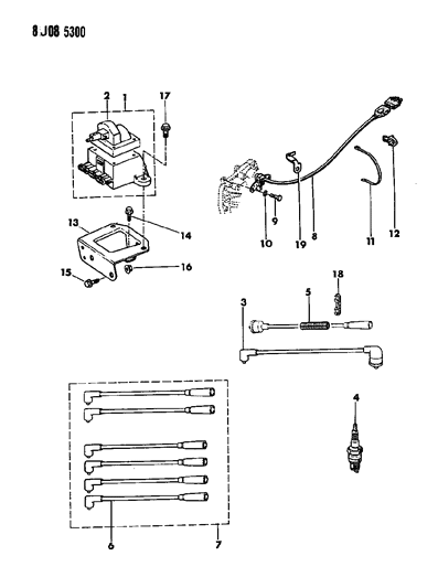 1990 Jeep Wrangler Coil - Sparkplugs - Wires Diagram 2 - Thumbnail