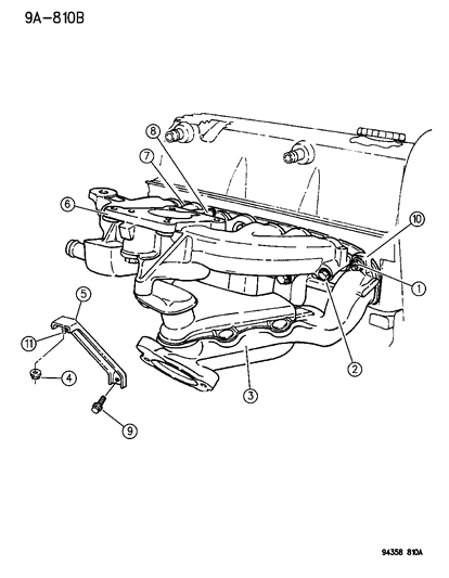 1994 Dodge Dakota Manifolds - Intake & Exhaust Diagram 1 - Thumbnail