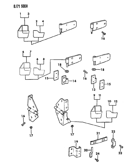 1987 Jeep Wrangler Nut, Upper Hinge Pin Diagram for J4005755
