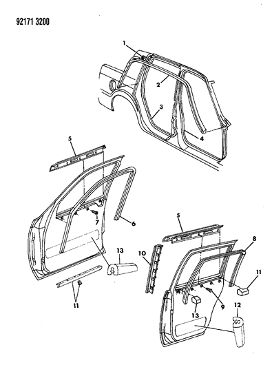 1992 Dodge Dynasty Weatherstrip On Body Diagram for 4675276