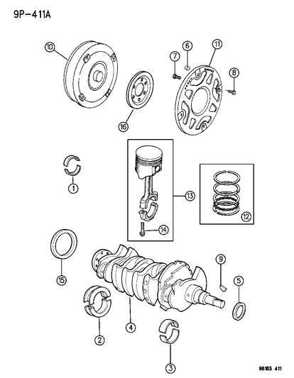 1996 Chrysler Cirrus Crankshaft , Piston & Torque Converter Diagram 2 - Thumbnail