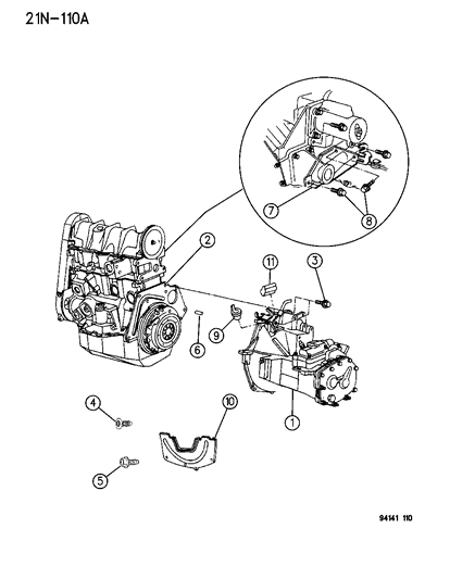 1994 Dodge Shadow Transaxle Assemblies & Mounting Diagram 2 - Thumbnail