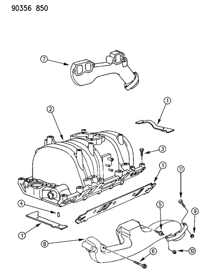 1993 Dodge Ram Wagon Manifolds - Intake & Exhaust Diagram 1 - Thumbnail