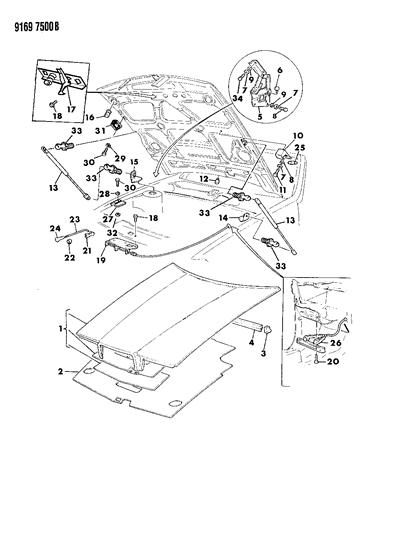 1989 Chrysler TC Maserati Hood & Hood Release Diagram
