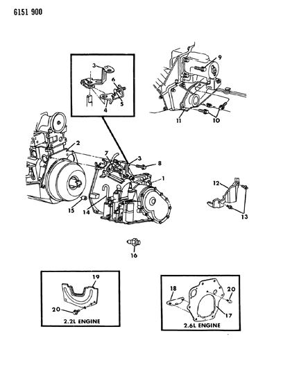 1986 Chrysler LeBaron Base Transaxle Assemblies & Mounting of Automatic Transmission Diagram