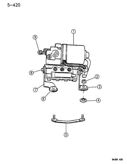 1995 Jeep Grand Cherokee ABS Pump Assembly Stud Plate Diagram for 52008230