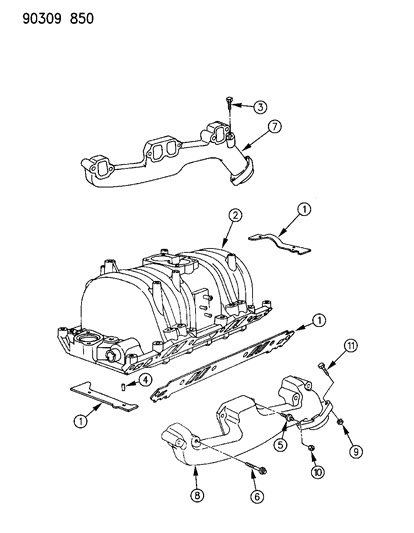 1993 Dodge Ram Wagon Manifolds - Intake & Exhaust Diagram 3 - Thumbnail