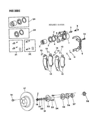 1989 Dodge Daytona Brakes, Front Diagram 1 - Thumbnail