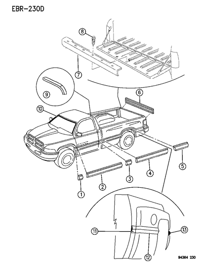 1996 Dodge Ram 3500 Mouldings Diagram