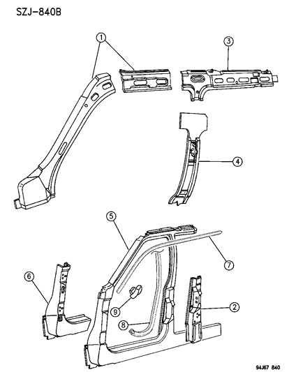 1994 Jeep Grand Cherokee Weatherstrip, Green/Orange, Front Passenger Side Diagram for 55134722