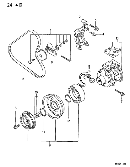 1996 Chrysler Sebring Coupe Compressor & Mounting Brackets Diagram 1 - Thumbnail