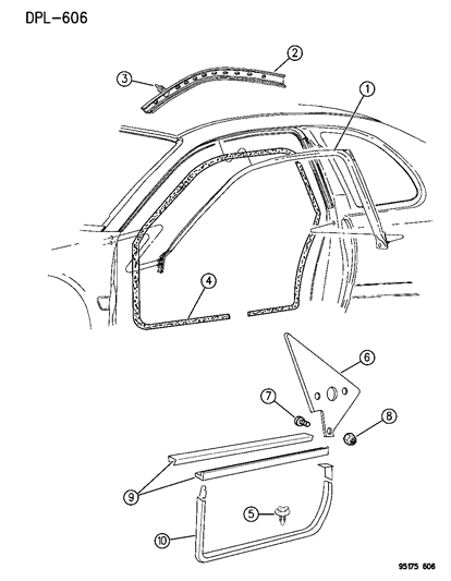 1995 Dodge Neon Belt Weatherstrip, Front Diagram for 4658036