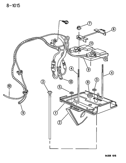1994 Dodge Ram Van Battery Tray Retainer Diagram for 55344966