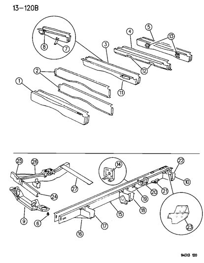 1994 Dodge Ram Van Front Reinforcement, Driver Side Diagram for 55345155
