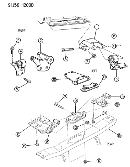 1993 Jeep Grand Wagoneer Engine Mounts Diagram 1 - Thumbnail