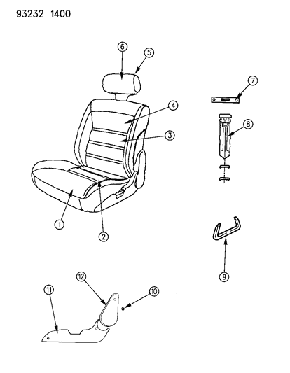 1993 Dodge Shadow Front Seat Diagram 2 - Thumbnail