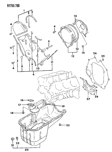 1991 Dodge Ram 50 Oil Pan & Timing Cover Diagram 2 - Thumbnail