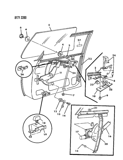 1988 Dodge Aries Door, Front Glass & Regulator Diagram