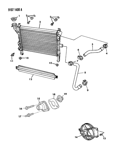 1989 Dodge Omni Radiator & Related Parts Diagram 2 - Thumbnail