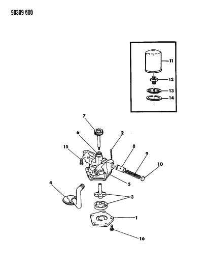1992 Dodge Ram Wagon Oil Pump & Oil Filter Diagram
