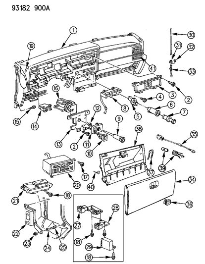 1993 Chrysler LeBaron Sedan Instrument Panel Pad, Controls, Radio & Antenna Diagram