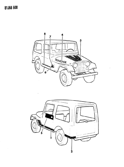 1984 Jeep Wrangler Decals, Exterior Diagram 10 - Thumbnail