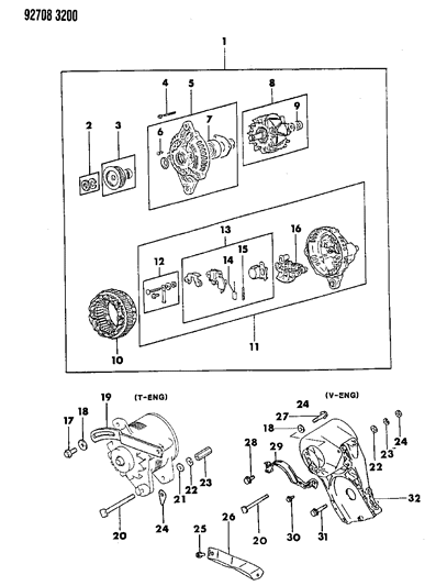 1992 Dodge Ram 50 Bolt And Washer Alternator Bracket Mounting M8X43 Diagram for MD110864